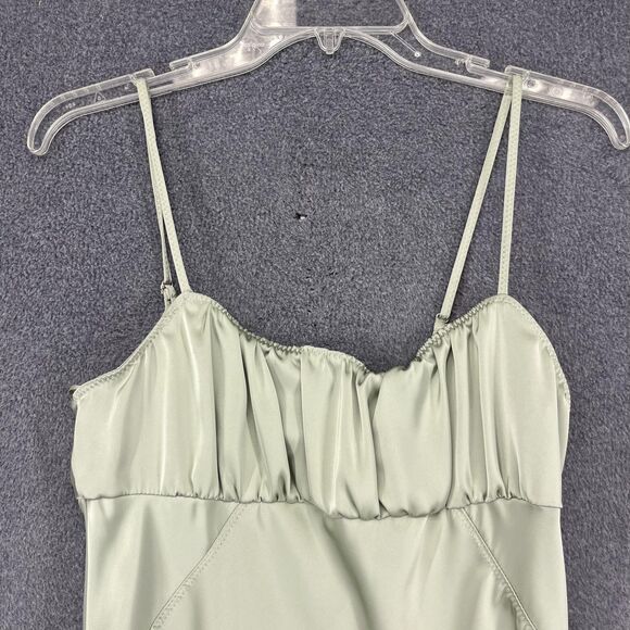 Zara Dress Womens Large Green Satin Ruched Midi Sleeveless Slit Elegant NWT L30 - Picture 2 of 16